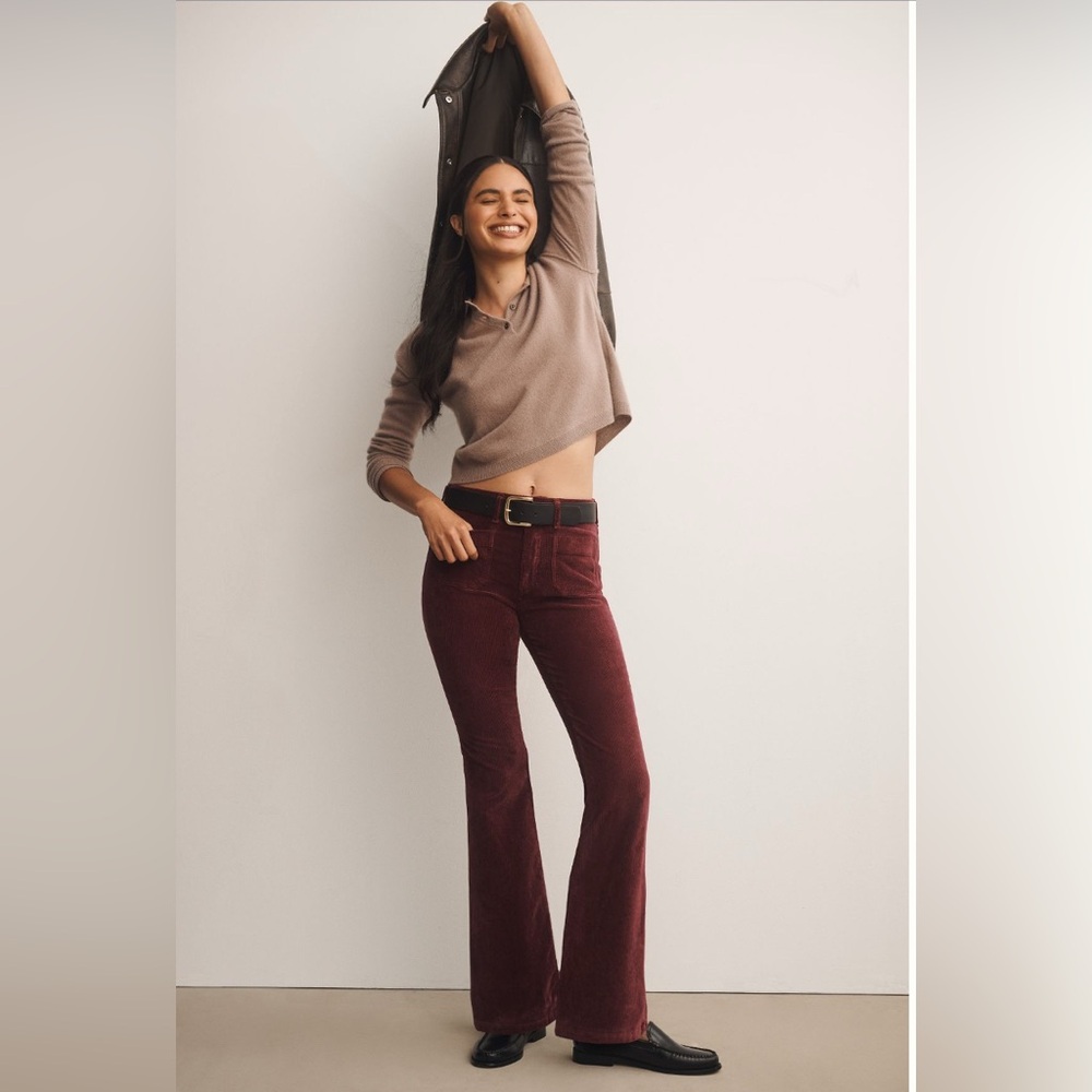 🌟NEW🌟 Anthropologie Icon Corduroy Flare Leg Jeans in Wine